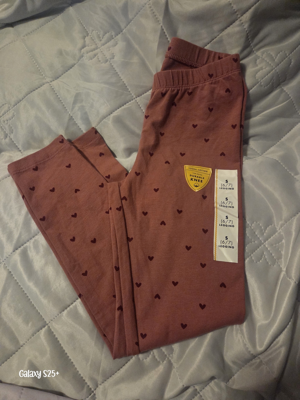 Kids Heart Print Leggings - Mauve Pink Size 6/7